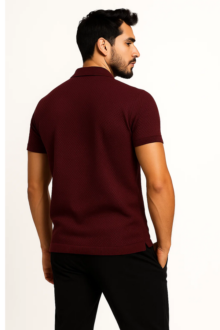 Ribbed Textured Polo | Adam – Maroon
