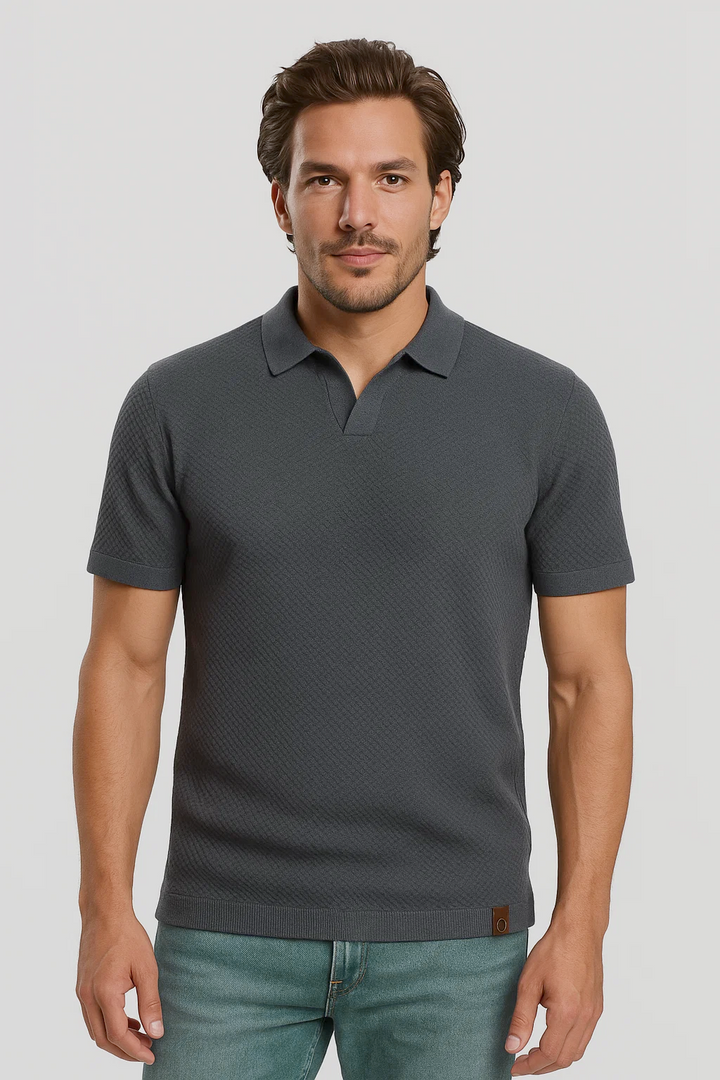 Ribbed Textured Polo | Pedro - Dark Gray