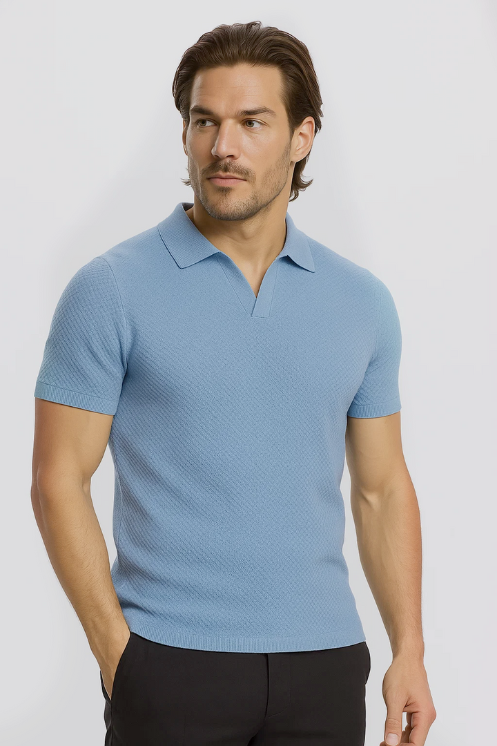 Ribbed Textured Polo | Eddie - Dusty Blue