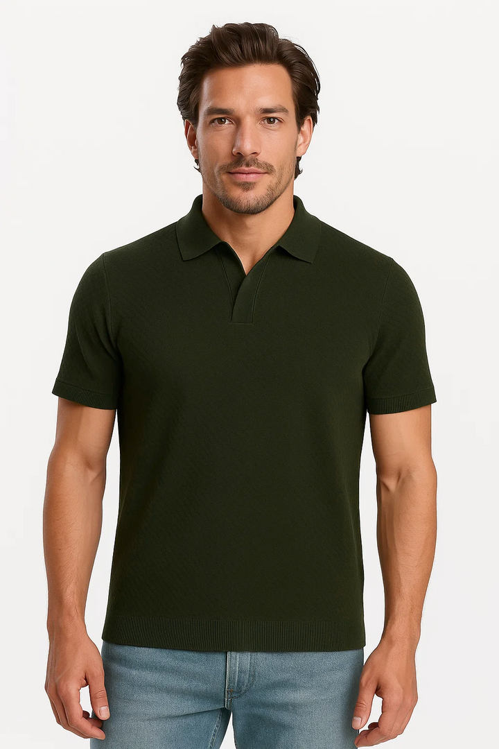 Ribbed Textured Polo | Benedict - Moss Green
