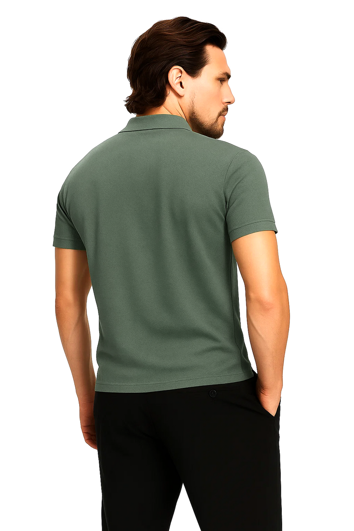 Classic Short Sleeve Polo with Three-Button Placket | Geremar – Sage