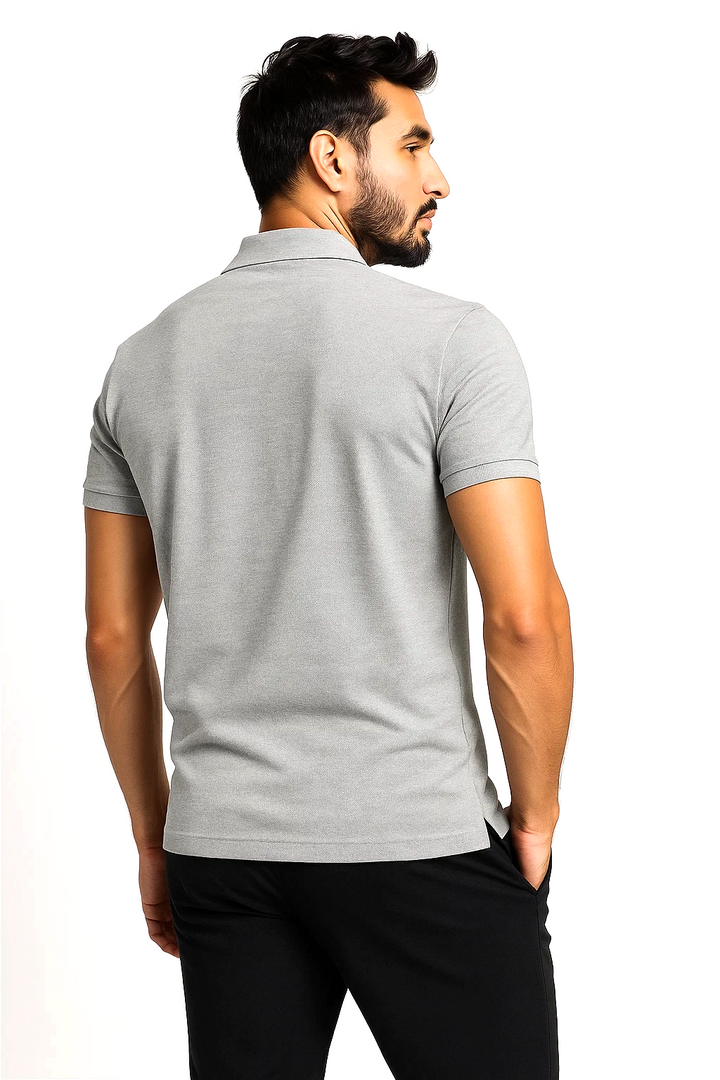 Classic Short Sleeve Polo with Three-Button Placket | Janmel – Light Grey