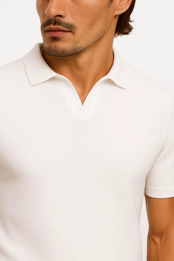 Ribbed Textured Polo | Anderson - White