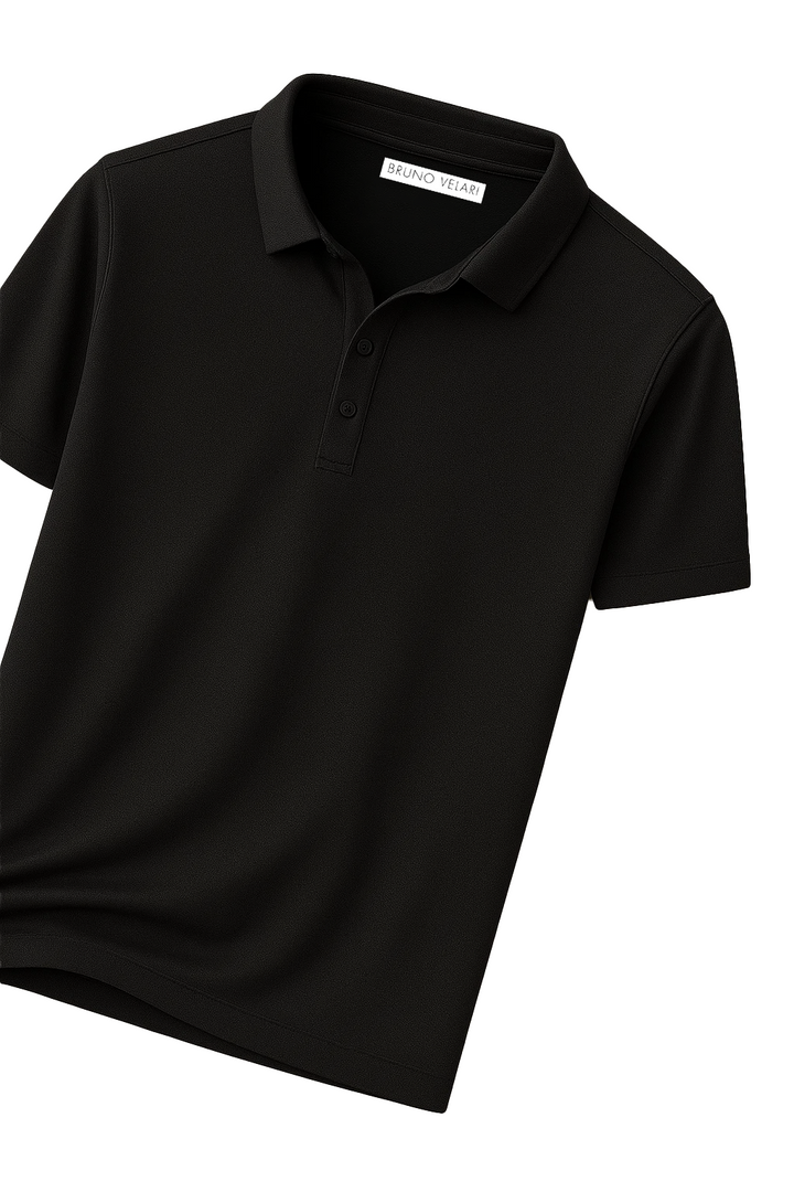 Classic Short Sleeve Polo with Three-Button Placket | Enrico – Black