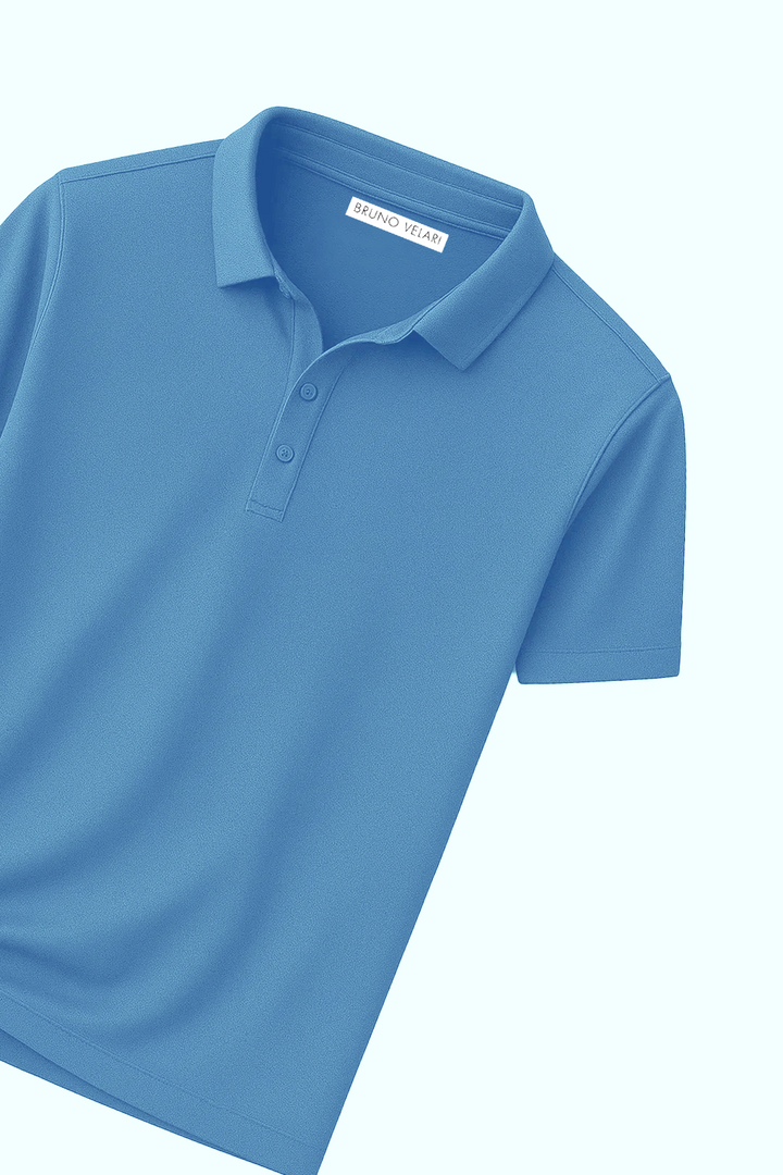 Classic Short Sleeve Polo with Three-Button Placket | Elijah – Powder Blue