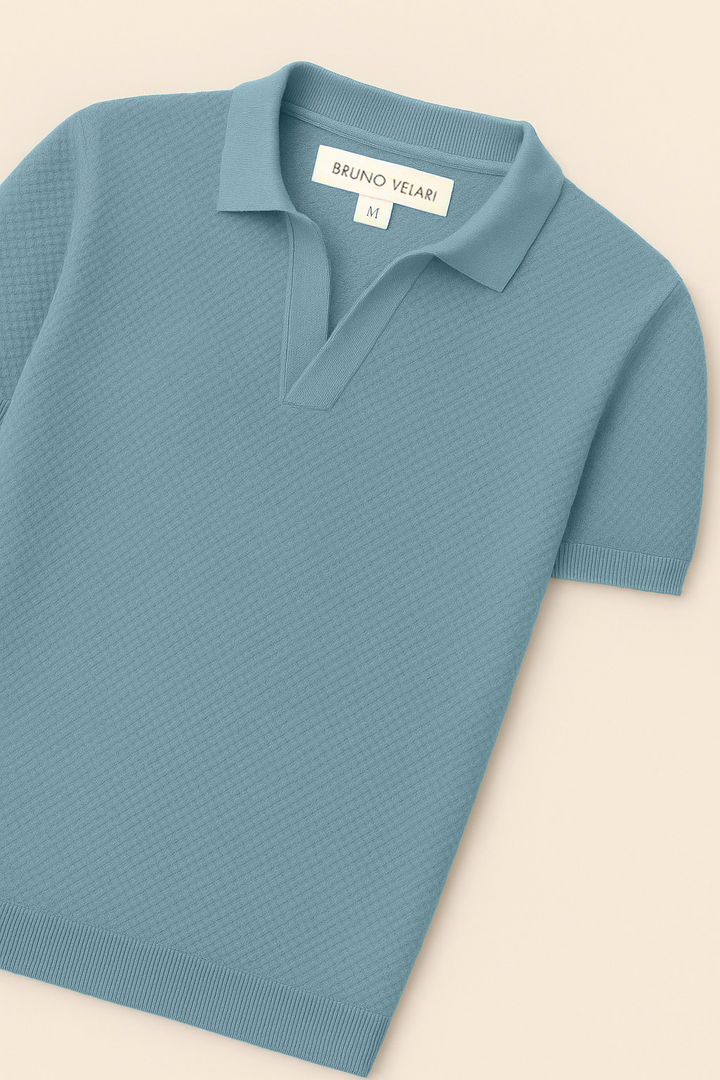 Ribbed Textured Polo | Eddie - Dusty Blue