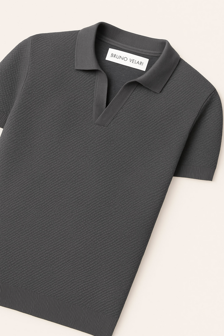 Ribbed Textured Polo | Pedro - Dark Gray