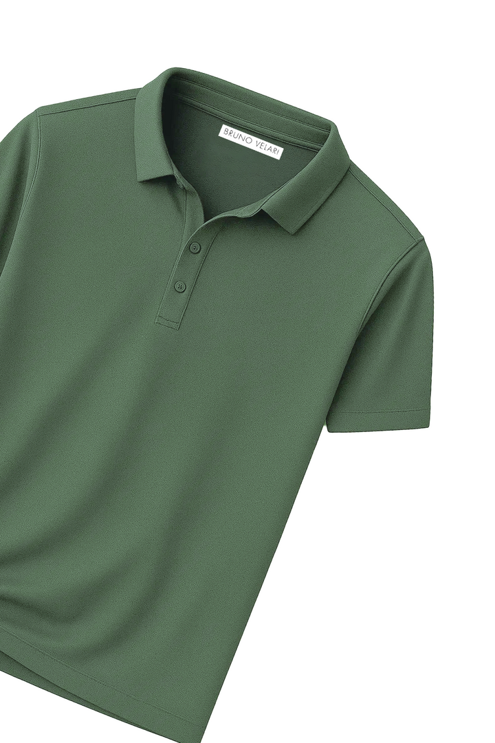 Classic Short Sleeve Polo with Three-Button Placket | Geremar – Sage