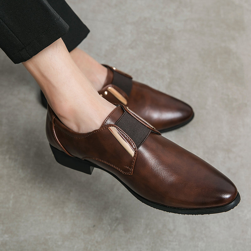 Patent leather slip-on loafers with gold accents