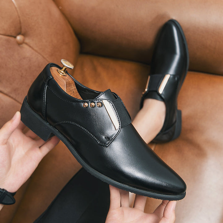 Patent leather slip-on loafers with gold accents