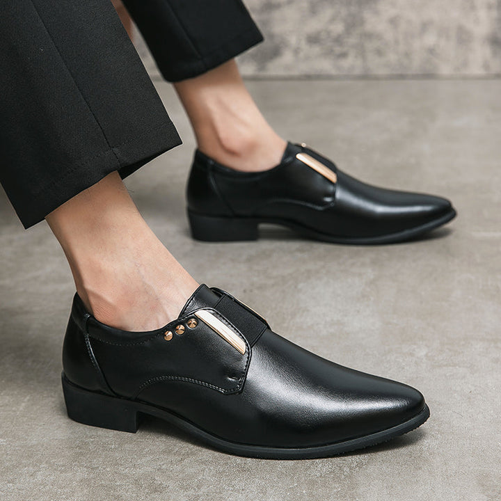 Patent leather slip-on loafers with gold accents