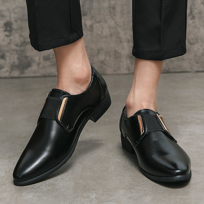 Patent leather slip-on loafers with gold accents
