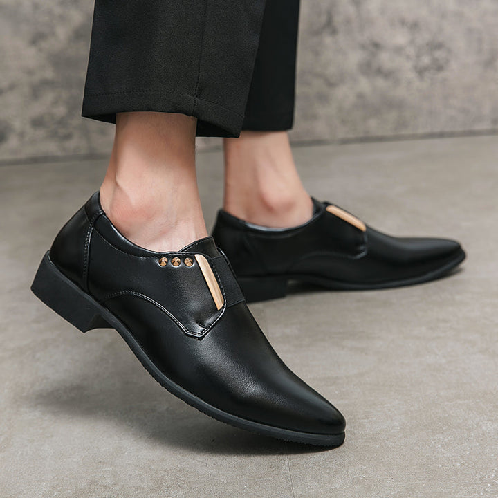 Patent leather slip-on loafers with gold accents