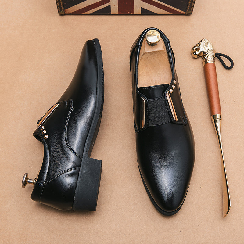 Patent leather slip-on loafers with gold accents