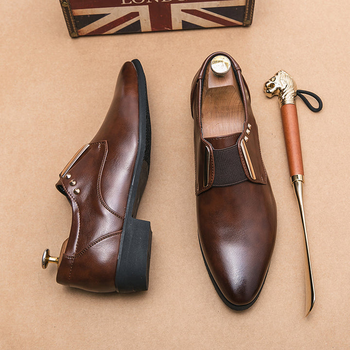 Patent leather slip-on loafers with gold accents