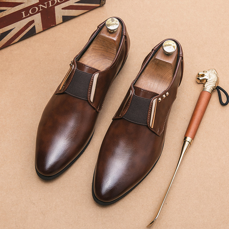Patent leather slip-on loafers with gold accents