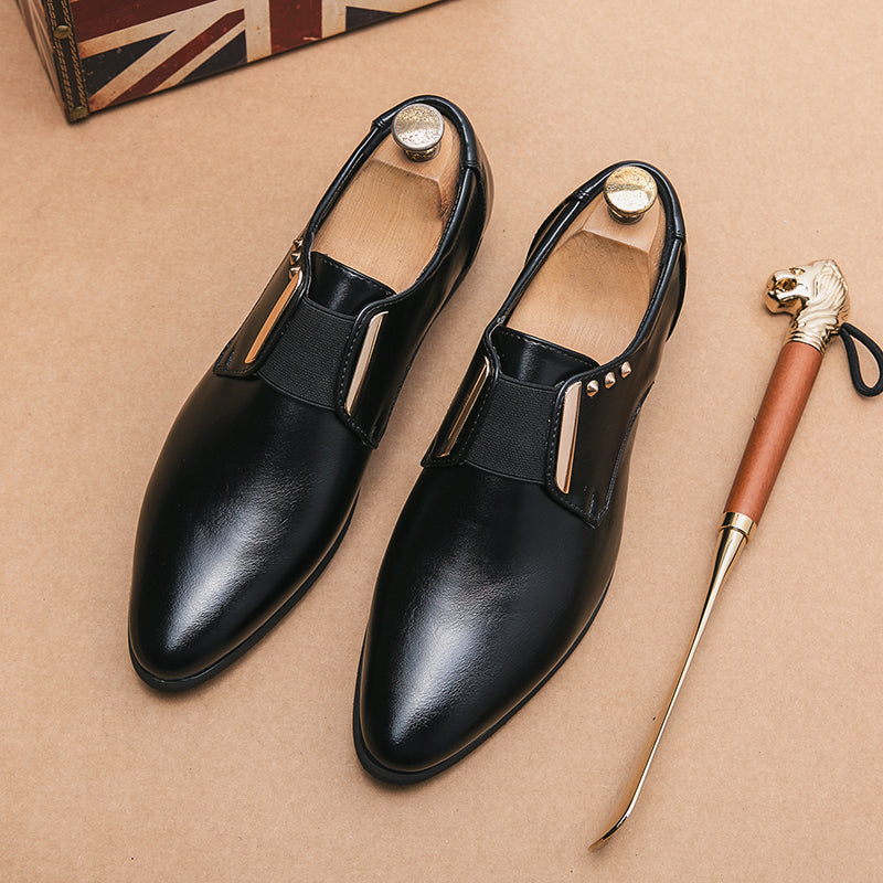 Patent leather slip-on loafers with gold accents