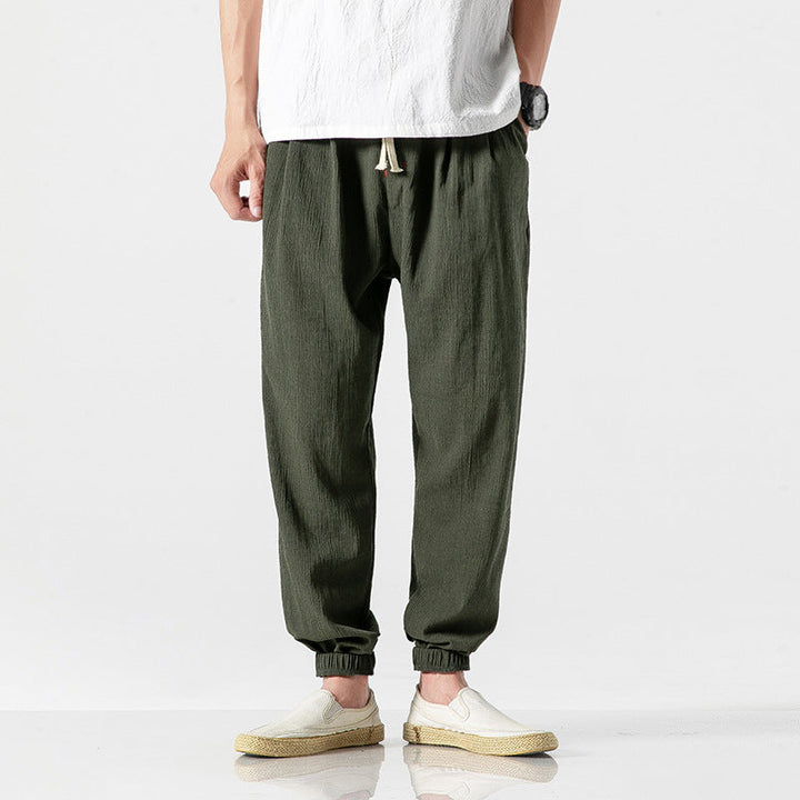 Cotton-linen tapered joggers