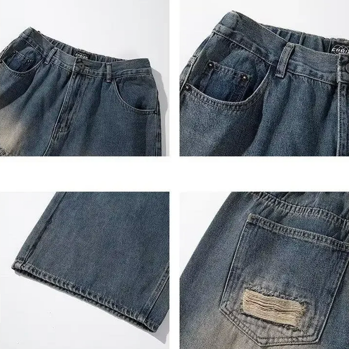 Wide-leg distressed denim jeans