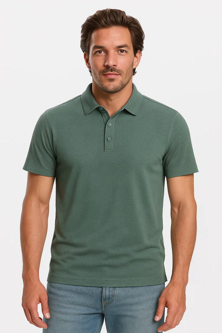 Classic Short Sleeve Polo with Three-Button Placket | Geremar – Sage