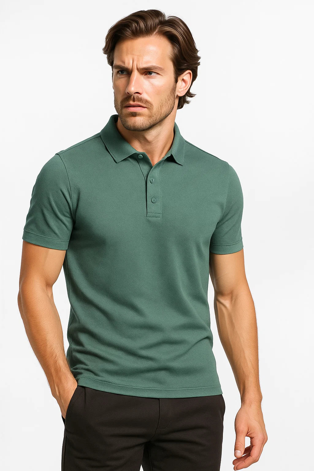 Classic Short Sleeve Polo with Three-Button Placket | Geremar – Sage